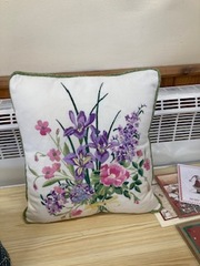 A beautiful embroidered cushion finally finished by Caroline